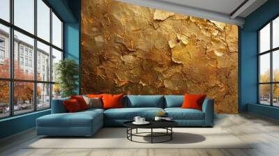 A painting of gold with a lot of texture and paint splatters Wall mural