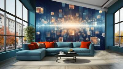 Abstract futuristic technology big data transfer or connecting. Generative AI Wall mural