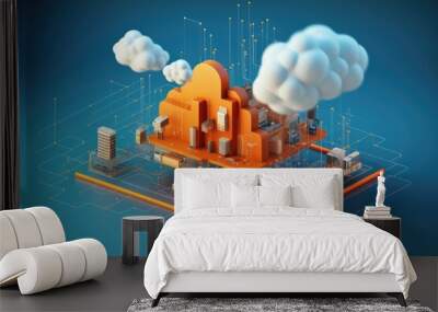 Cloud computing transfer big data on internet. futuristic digital technology .Generative AI Wall mural