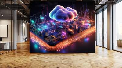 Cloud computing transfer big data on internet. futuristic digital technology .Generative AI Wall mural