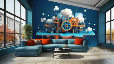 Cloud computing transfer big data on internet. futuristic digital technology .Generative AI Wall mural