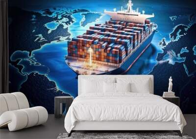 Container ship or cargo shipping business logistics import and export freight transportation by container ship in the open sea. Generative AI Wall mural