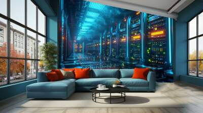 Database futuristic server. mining crypto currency farm technology. Generative AI Wall mural