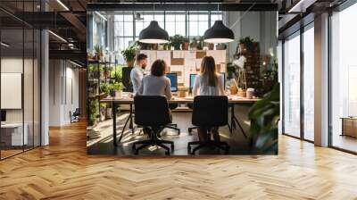 Diverse Group of employees in team collaboration or communication in conference at the workplace. Generative AI Wall mural