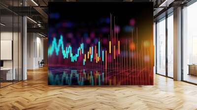 Economic and stock market chart lines financial graph on a technology abstract background, trading market concept. Generative AI Wall mural