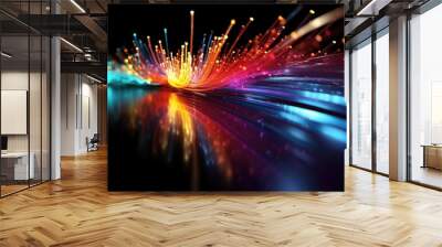 Fiber optic light transfer futuristic background. Cyberspace and background. Generative AI Wall mural