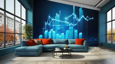 financial stock market graph on futuristic technology abstract background. Generative AI Wall mural