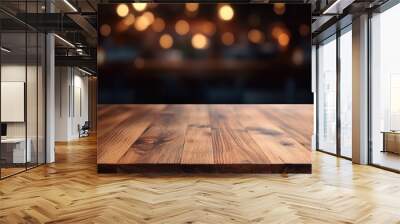 Montage wooden table with blurred modern kitchen room background. Generative AI Wall mural