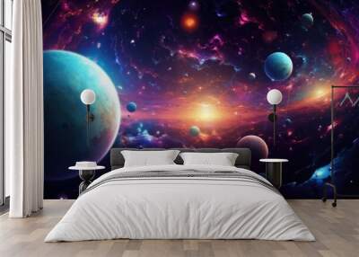 Orbit of Universe colourful abstract background. Generative AI Wall mural