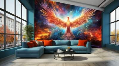 Phoenix is flying burning with fire. Birds. Mythical creatures. Generative AI Wall mural