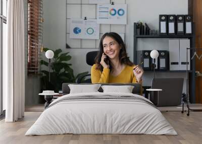 Smart asian business woman smiling at office space. real estate, lawyer, non-profit, marketing Wall mural