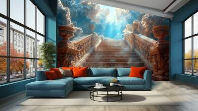 Stairway to heaven in heavenly, Religion background Wall mural