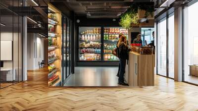 supermarket and shelves with fresh food and vegetable background Wall mural