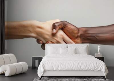 Two hands shaking hands, one white and one black Wall mural