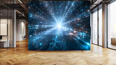 Abstract star burst background with blue laser beams and glowing lights Wall mural