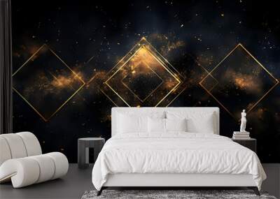 Illustration black background gold line border geometric shapes as elements
 Wall mural