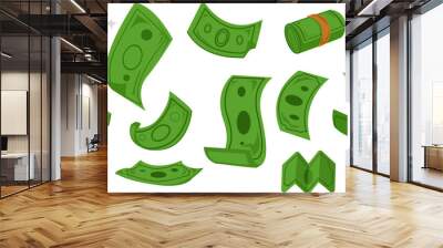 green banknotes money in various shapes illustration set Wall mural