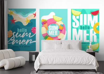 hello summer poster  vector illustration, set of summer poster with summer element background Wall mural