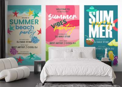 summer party poster set vector illustration Wall mural