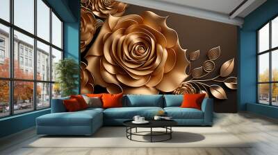 Shiny rose gold flower luxury background. Greeting card or template graphic design. Illustration image. Wall mural