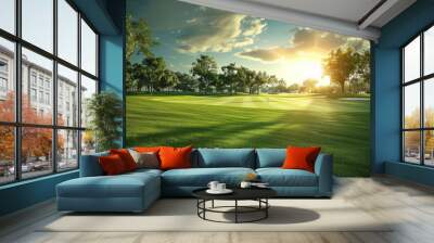 Golf course with clear sky Wall mural