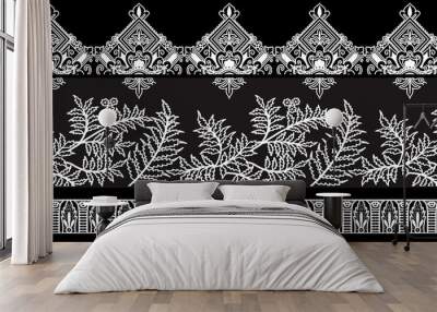 black and white background seamless beautiful wallpaper cards boder design floral leaf vintage ornament Victorian ethnic print Wall mural