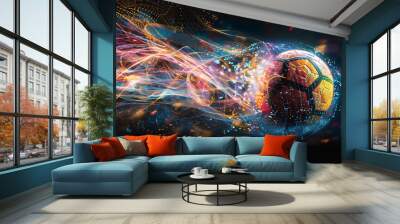 Dynamic Football in MotionA Captivating Display of Speed and Energy Against a Black Background Wall mural