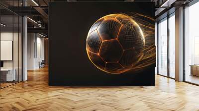 Dynamic Motion of a Spinning Football in Mid-Air Against a Stark Black BackgroundShowcasing Intricate Details and Vibrant Highlights Wall mural