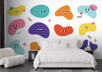 Cute funny blotch characters. Isolated background. Big Set of Various bright Blobs  with face emotions of different shapes. Hand drawn trendy Vector illustration for kids.  Wall mural