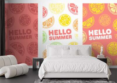 Hello Summer Citrus Backgrounds Collection, Vertical Stories Template for Social Media. Lemon, Orange, Grapefruit and Lime Juicy Backgrounds, suitable for Cafes, Menus, Restaurants, Prints and Designs Wall mural