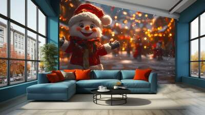 Charming Christmas Pantomime scene with animated characters enjoying a festive show with colorful costumes and decorations Wall mural