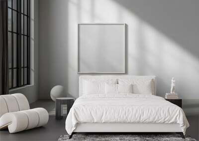 White frame with minimalist poster design on a plain white wall, soft shadows cast from natural light Wall mural