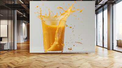 orange smoothie in glass splashing on white background,generative ai Wall mural