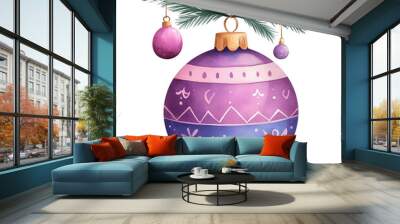 A beautiful purple Christmas ornament adorned with intricate patterns and festive greenery, perfect for holiday decoration. Wall mural