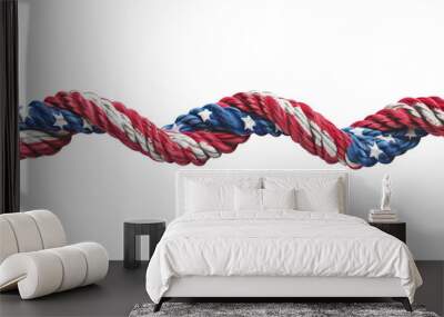 A red, white and blue rope with stars and stripes design, twisted into a wave shape. Wall mural