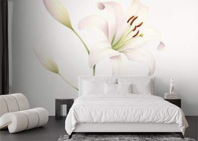 A watercolor painting of a white lily. Wall mural