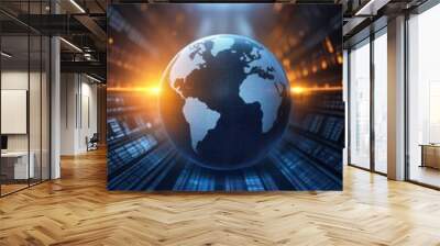 Abstract image of a digital globe surrounded by policy documents, concept of global economic governance Wall mural