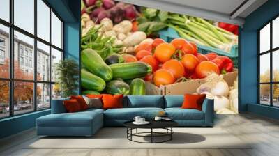 Close-up of fresh produce at a farmers' market, highlighting local agriculture Wall mural