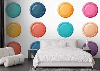 Colorful glossy buttons arranged in a grid, perfect for web design or graphic projects, showcasing vibrant hues and modern style. Wall mural