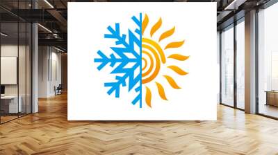 Hot and cold symbol. Sun and snowflake all season concept logo. Wall mural