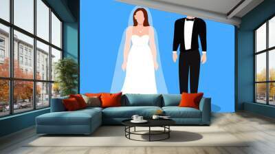 bride and groom couple flat characters set Wall mural