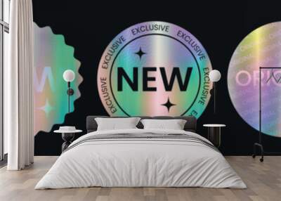 Set of color holographic sticker templates, label with holographic effect. Shiny rainbow emblems Limited Edition, New, Original, Premium. Vector illustration EPS10 Wall mural