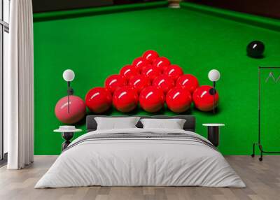 Snooker balls on green table Wall mural