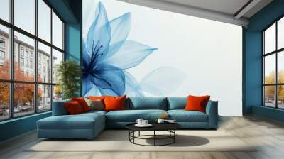 a translucent blue lily flower bud on a light background. a place to copy Wall mural