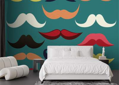 A variety of colorful mustaches against a blue backdrop Wall mural