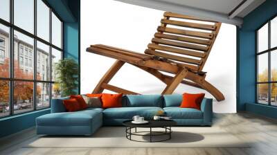 A wooden lounge chair with slats, designed for outdoor use and made from natural wood. Wall mural