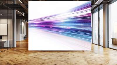 Abstract futuristic speed motion blur background with light streaks and digital technology elements Wall mural