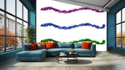 Christmas blue tinsel for decoration. White isolate. Wall mural