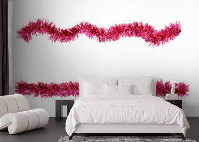 christmas red tinsel for decoration. white isolate Wall mural