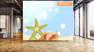 background with sun and seashells Wall mural